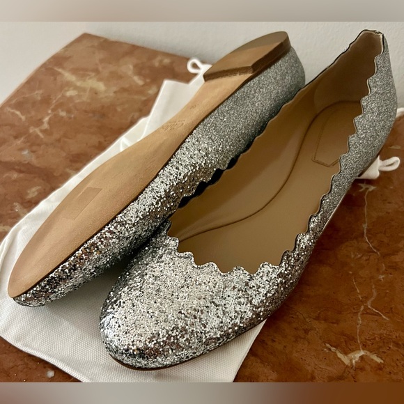 Chloe women Ballets Flat shoes Size 39 Metallics Silver Gray Shoes - Picture 9 of 14